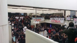 Students protesting all over the country's biggest university in Skopje